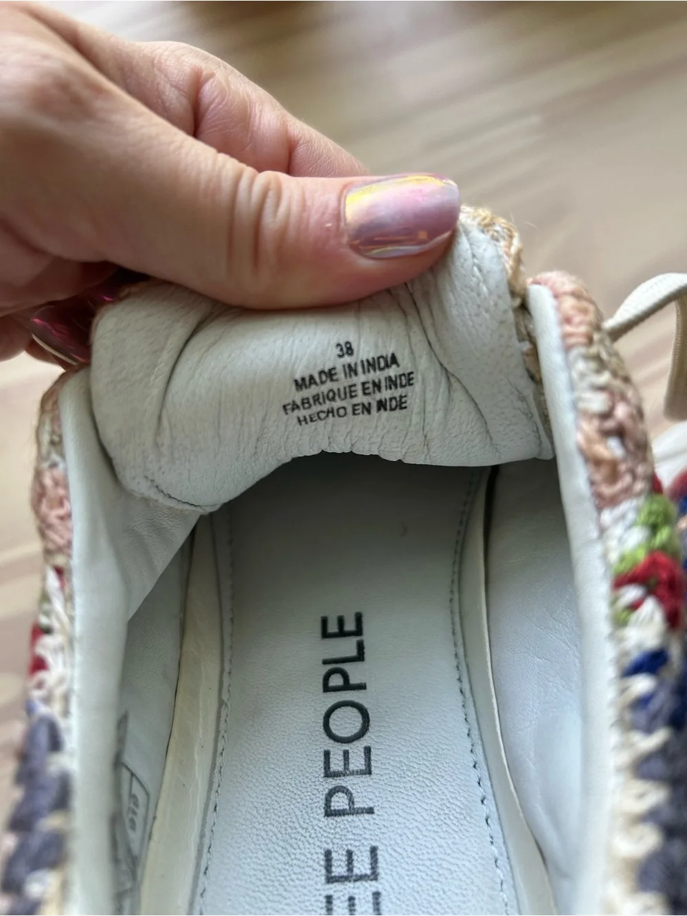 Free People Crochet Sneakers in Multicolor Cream and Blue
